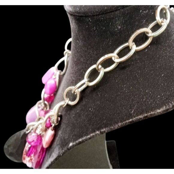 Chunky Statement Necklace Pink Purple Beads Charm Bib Jewelry Y2K Barbiecore - Picture 11 of 15